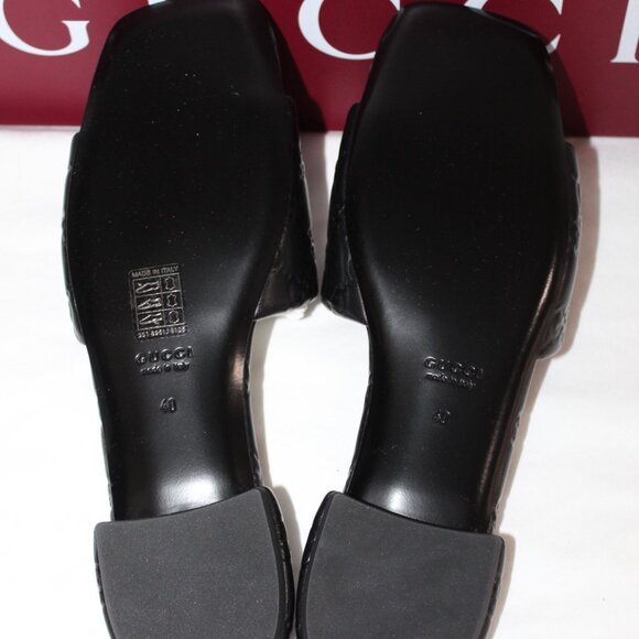 NWB Gucci GG Embossed Matelassé Slides Slip Ons Black Sandals Leather 40 816330 - Picture 5 of 7